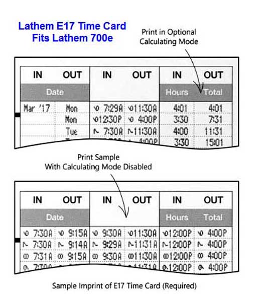 Employee Time Clocks Lathem Time Cards, box of 1000 Lathem E17 time card